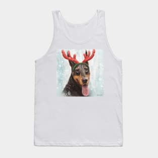 Painting of a Doberman with a Reindeer Headpiece Costume Tank Top